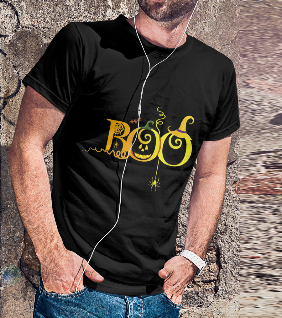 Boo Halloween Witch Hat Spider Bat Pumpkin Jack-o'-Lantern T-Shirt