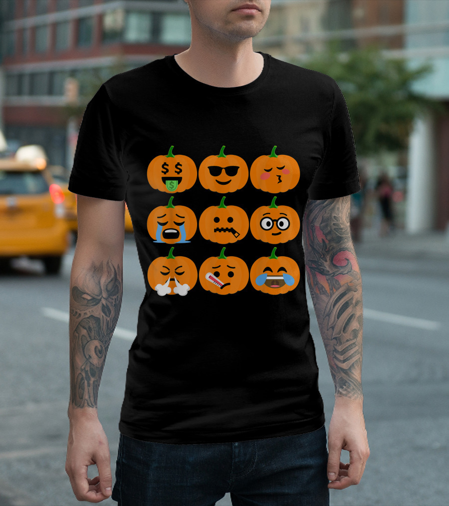 Pumpkin Emoji Faces Halloween Thanksgiving Fun Expressions T-Shirt