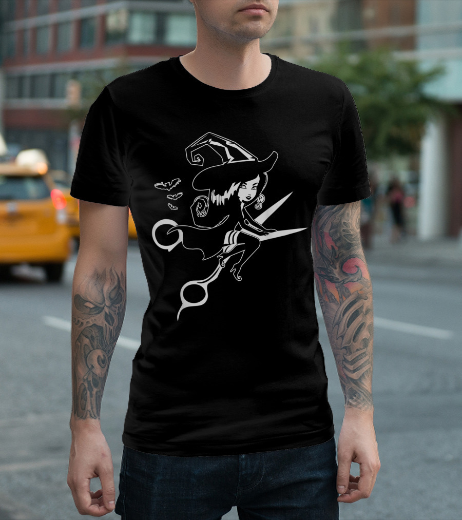 You Can't Scare Me I'm A Hairstylist Witch On Scissors With Bats T-Shirt