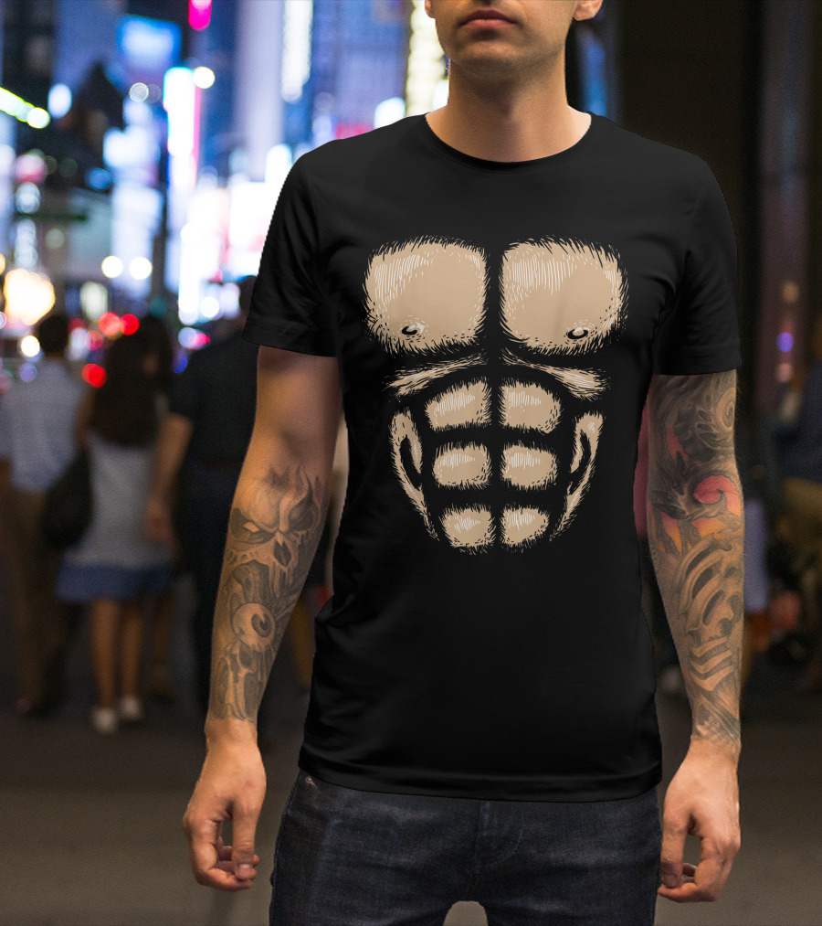 Monkey Chest Muscles Halloween Costume Gorilla Suit Bodybuilder Abs T-Shirt