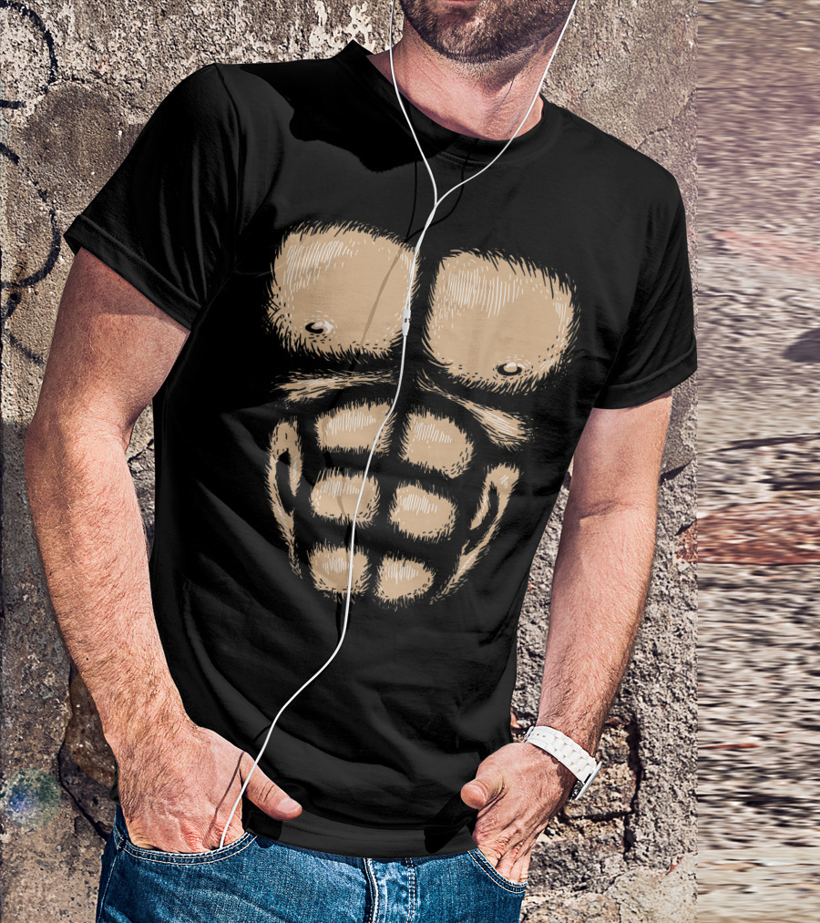 Monkey Chest Muscles Halloween Costume Gorilla Suit Bodybuilder Abs T-Shirt
