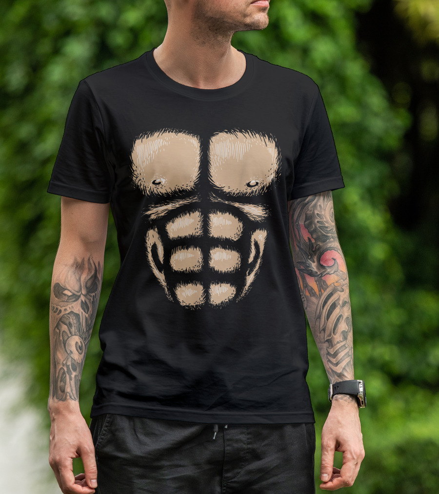 Monkey Chest Muscles Halloween Costume Gorilla Suit Bodybuilder Abs T-Shirt