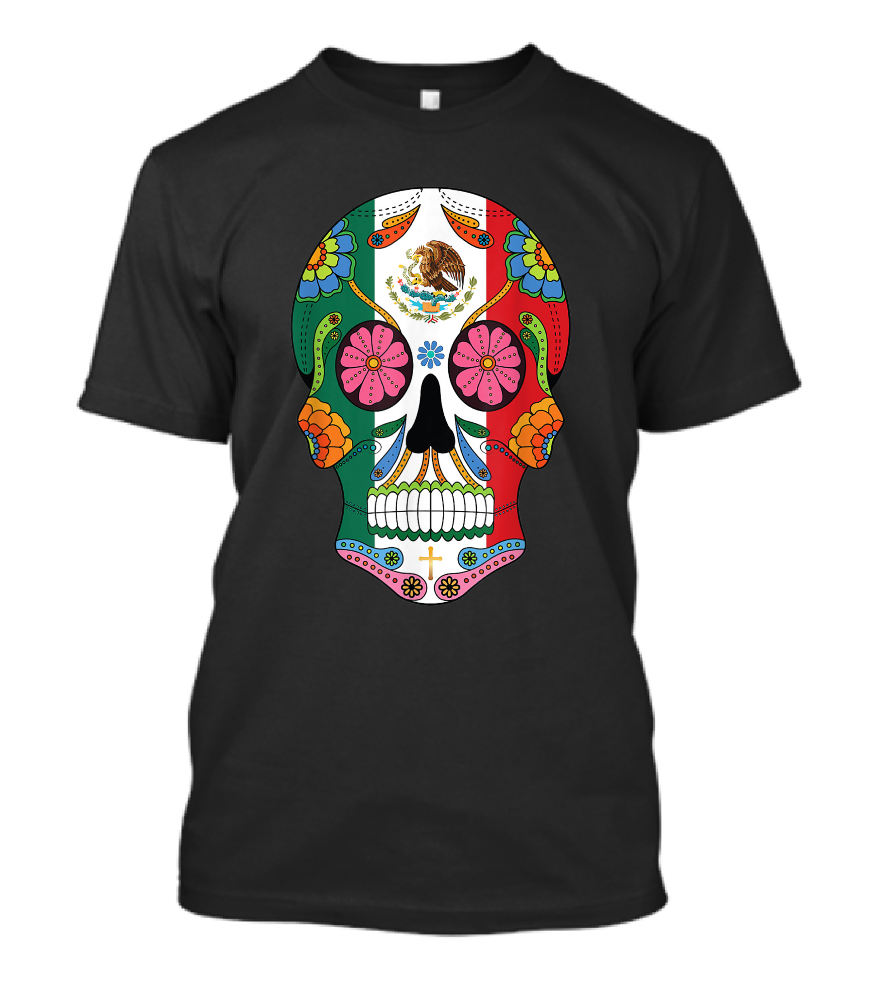 Mexican Flag Sugar Skull Day Of The Dead Halloween T-Shirt
