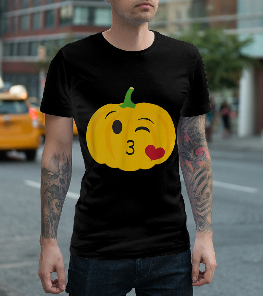 Pumpkin Emoji Heart Kiss Wink Face With Green Stem T-Shirt