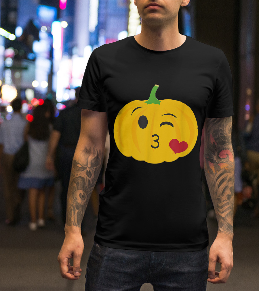Pumpkin Emoji Heart Kiss Wink Face With Green Stem T-Shirt