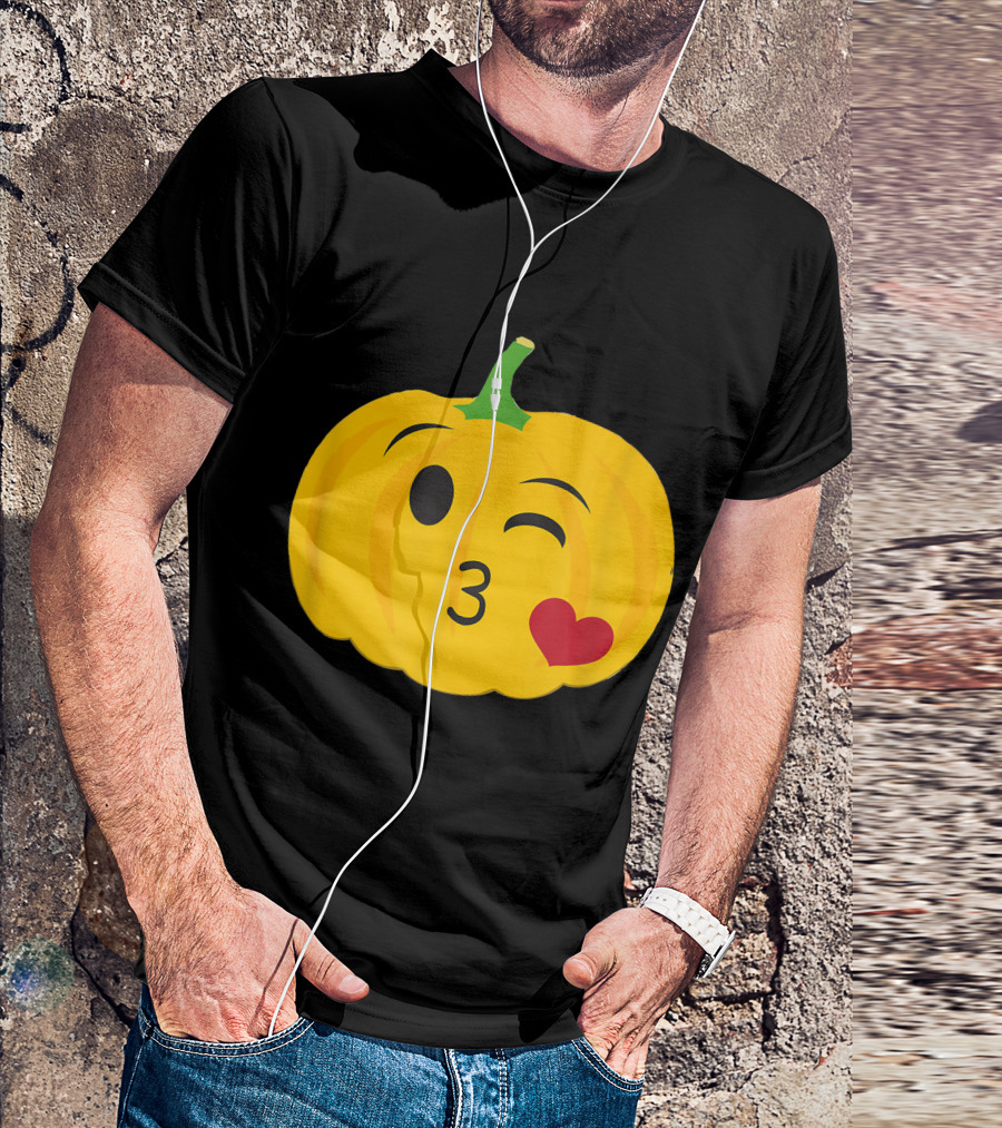 Pumpkin Emoji Heart Kiss Wink Face With Green Stem T-Shirt