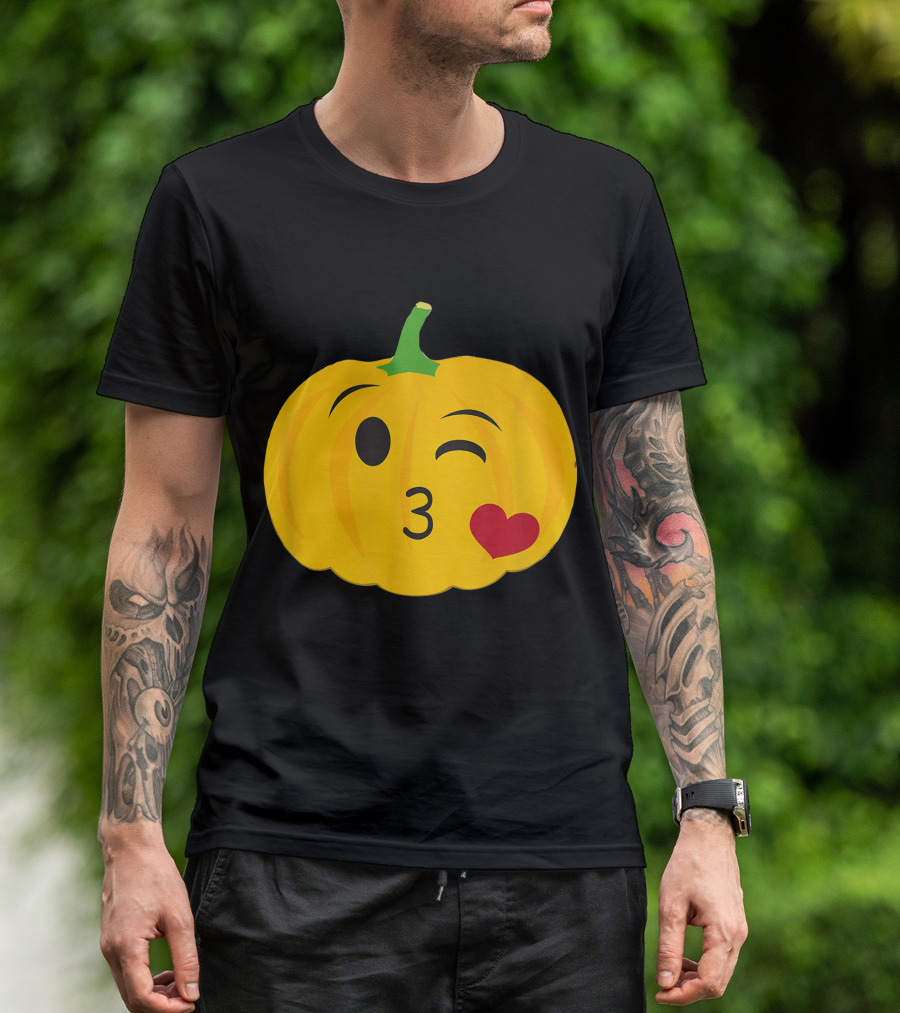 Pumpkin Emoji Heart Kiss Wink Face With Green Stem T-Shirt