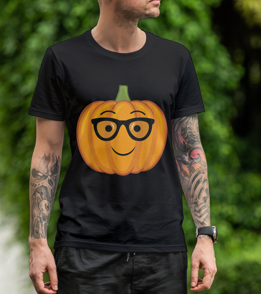 Nerdy Pumpkin Emoji Wearing Glasses With Smiling Face T-Shirt