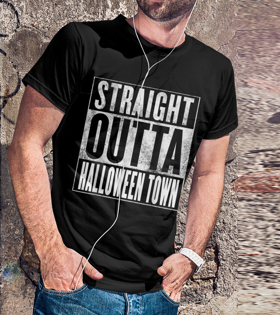 Halloween Town Straight Outta Halloween Town Black And White Block Text T-Shirt