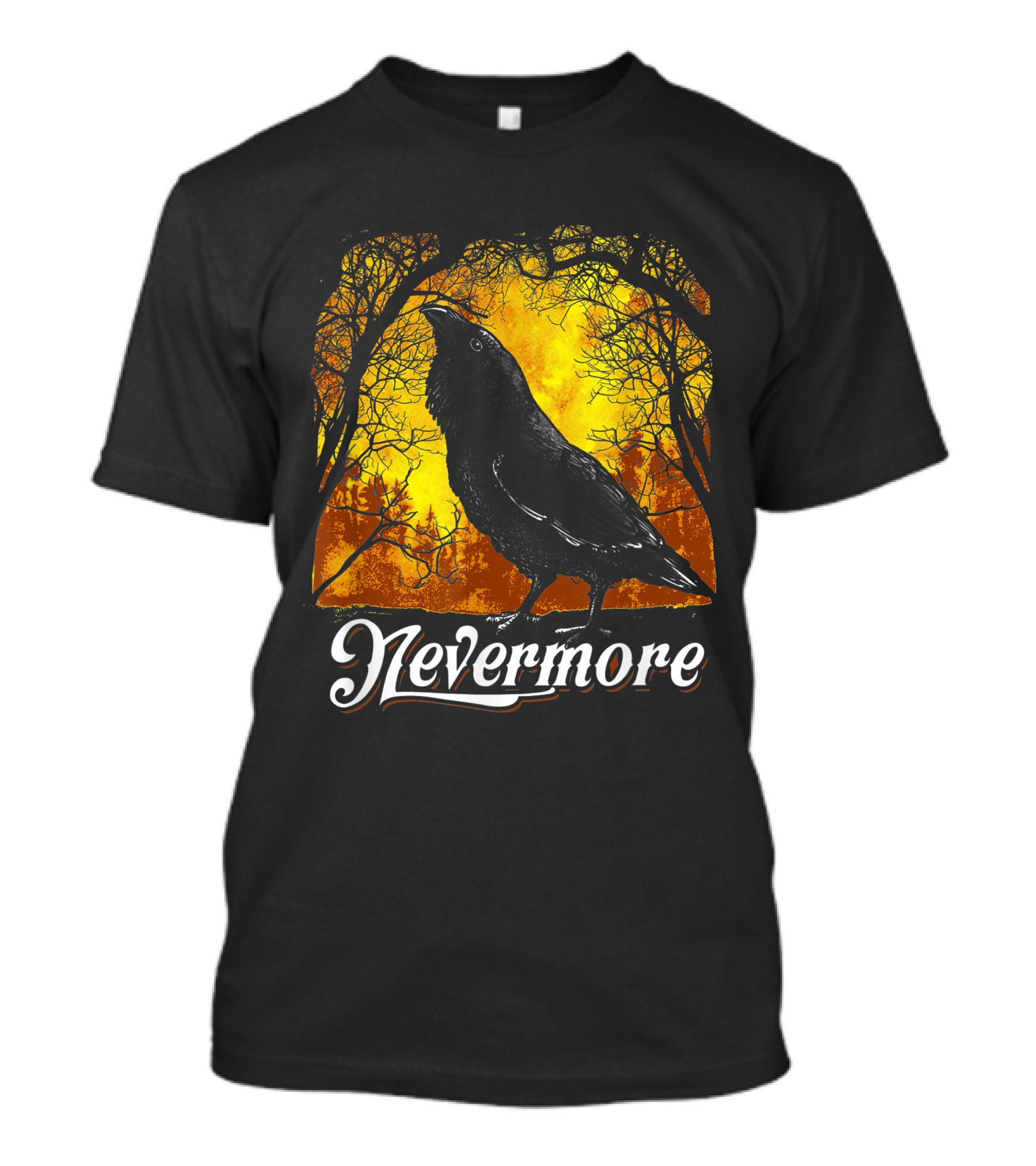 Nevermore Raven In Spooky Forest Setting T-Shirt