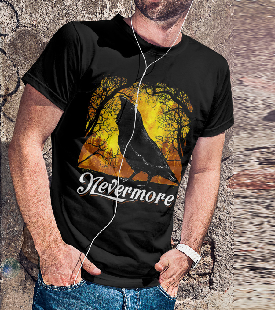 Nevermore Raven In Spooky Forest Setting T-Shirt