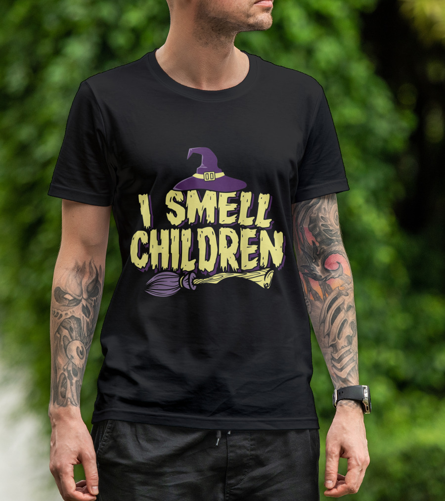 I Smell Children Halloween Witch Hat Broomstick Teachers Parents T-Shirt