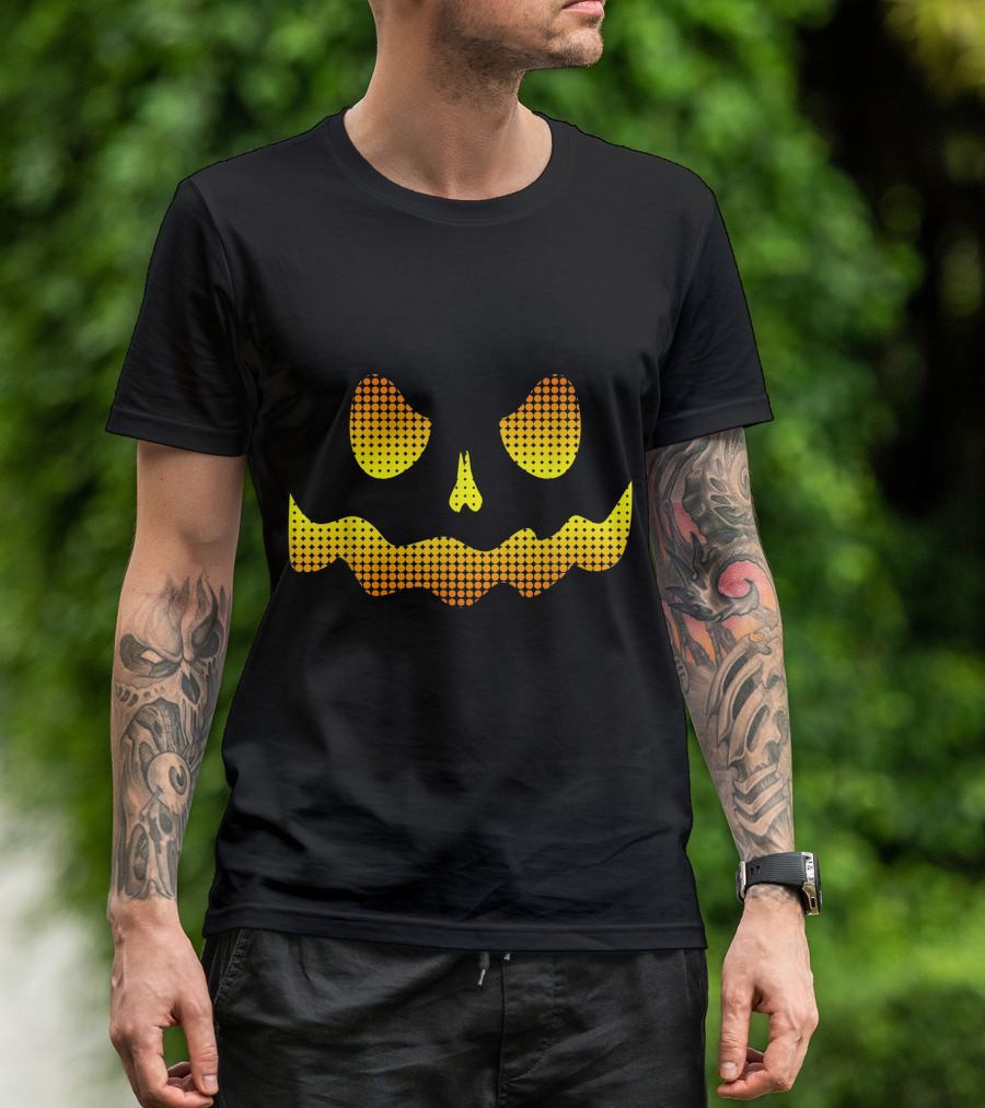 Pumpkin Face Jackolantern Halloween Halftone T-Shirt