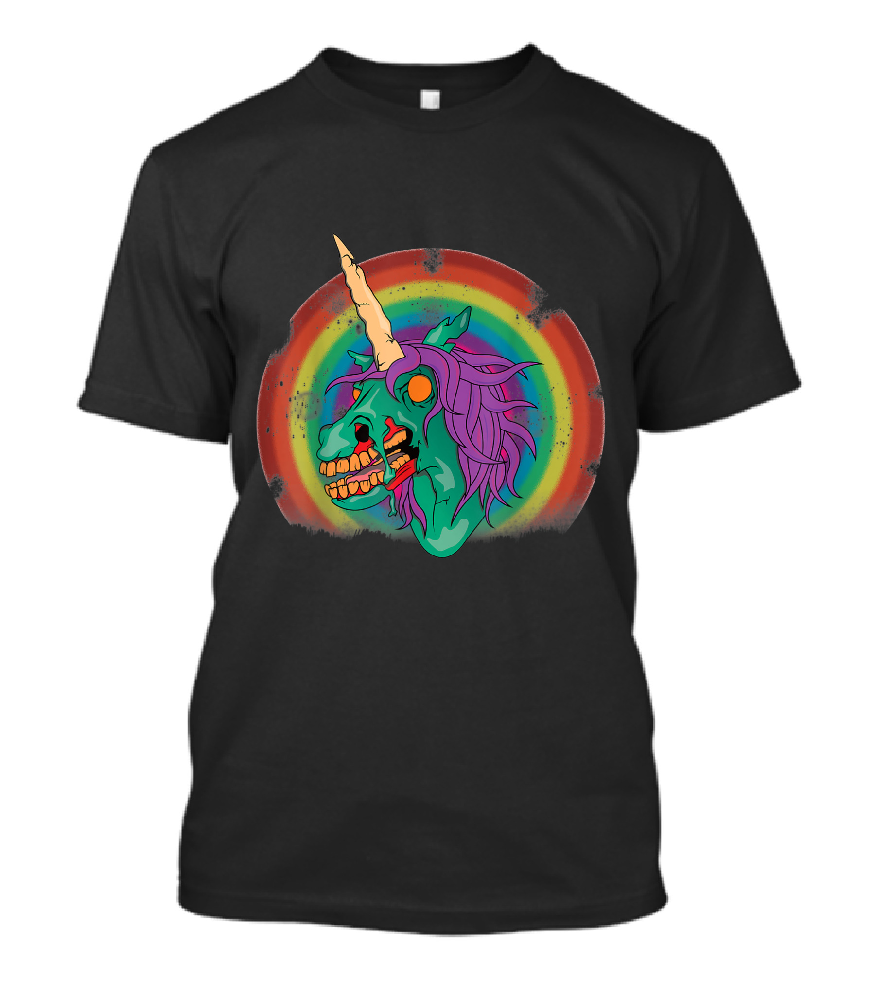 Zombie Unicorn Head With Rainbow Mane T-Shirt