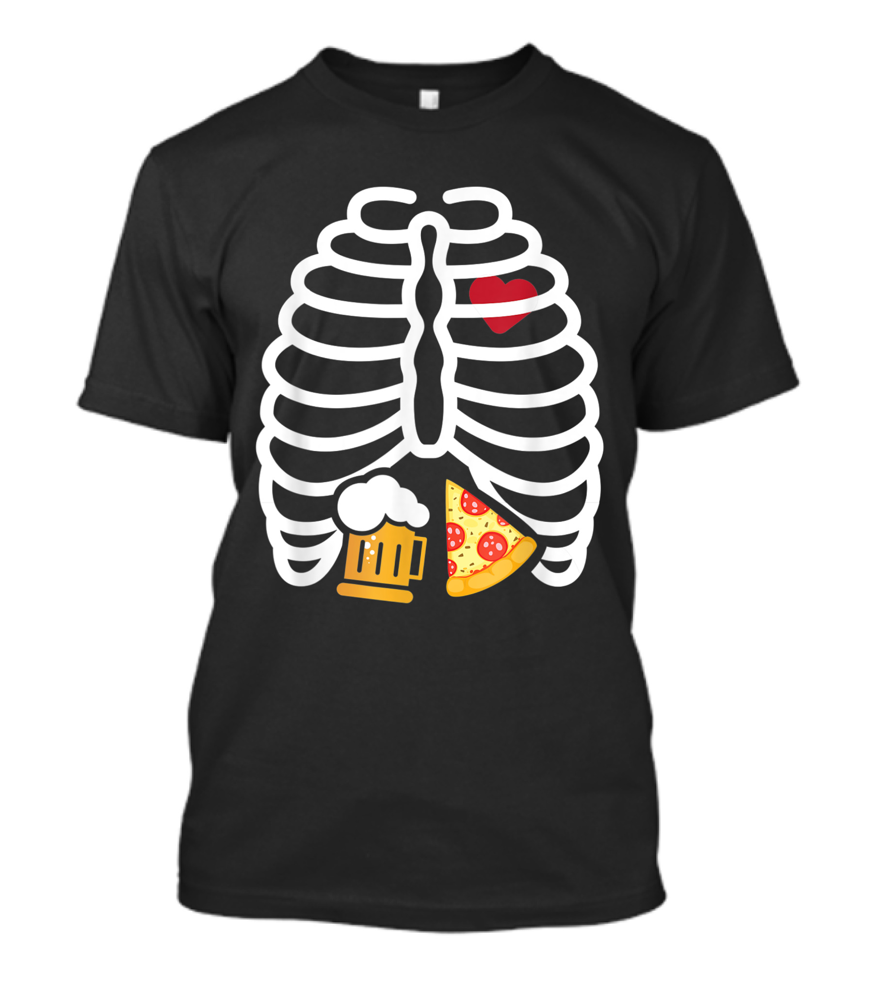 Skeleton Rib Cage Heart Beer Pizza T-Shirt