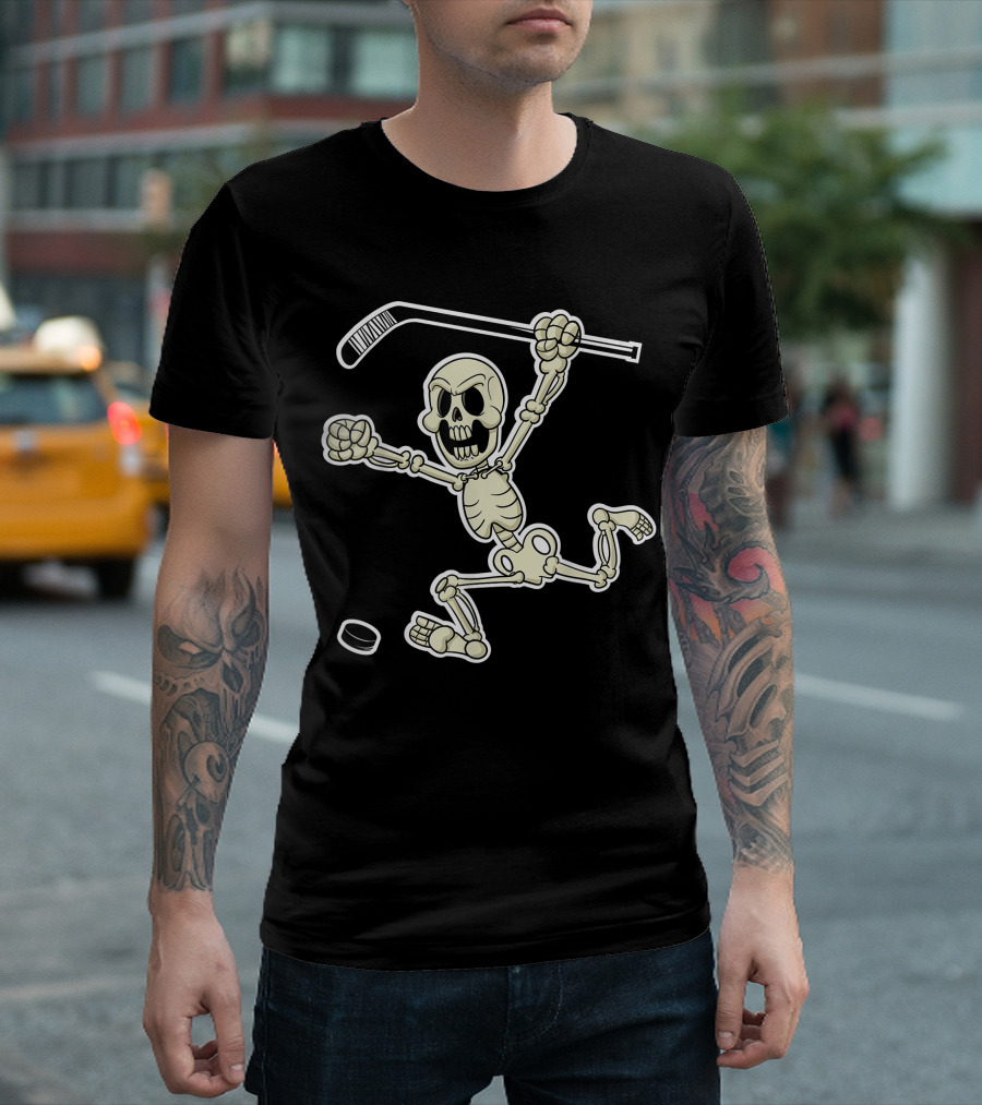Skeleton Playing Hockey With Stick And Puck T-Shirt