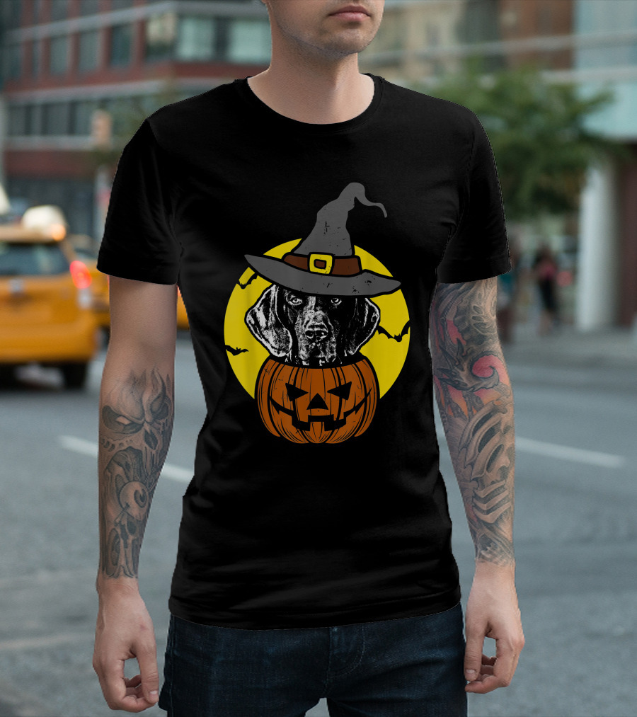 German Shorthaired Pointer Halloween Pumpkin Witch Hat Scary Bats Moon T-Shirt