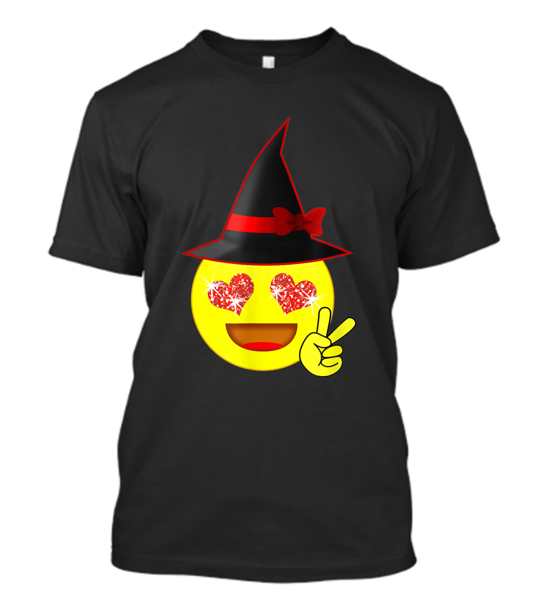 Halloween Witch Heart Eyes Emoji Peace Sign Hat Bow T-Shirt