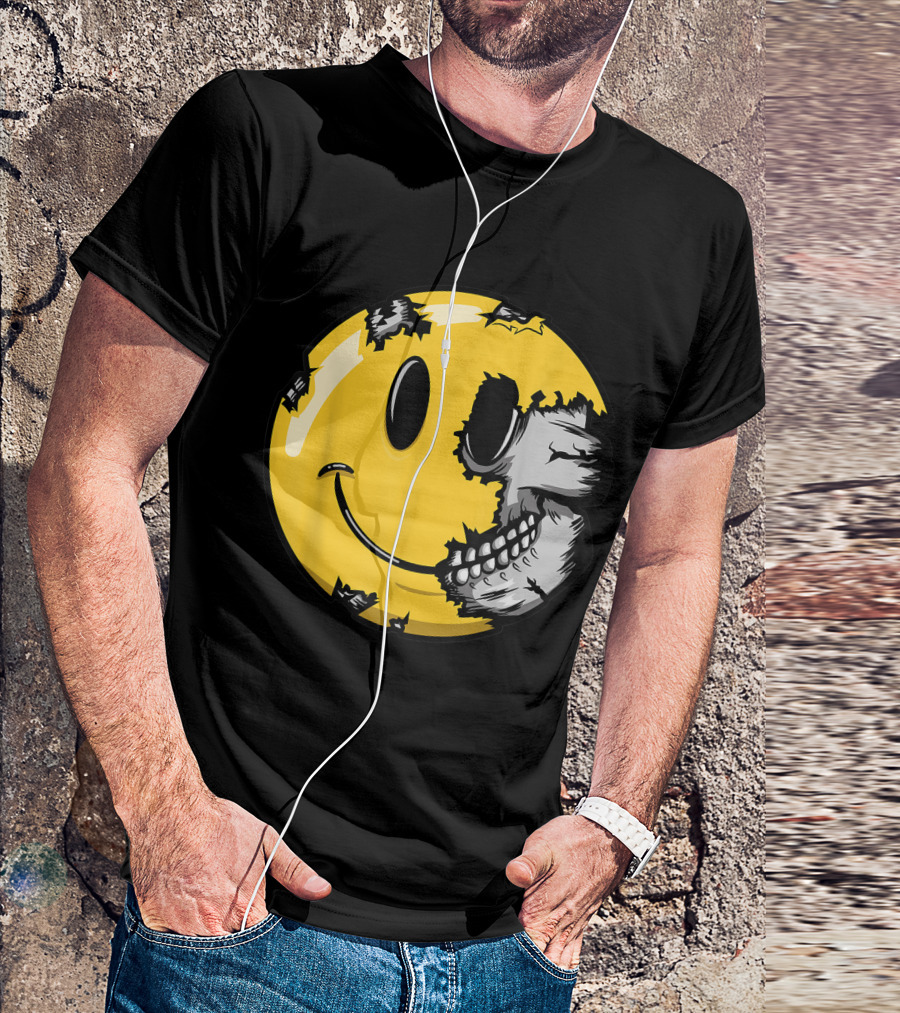 Halloween Scary Smiling Skull Smiley Face Skeleton T-Shirt