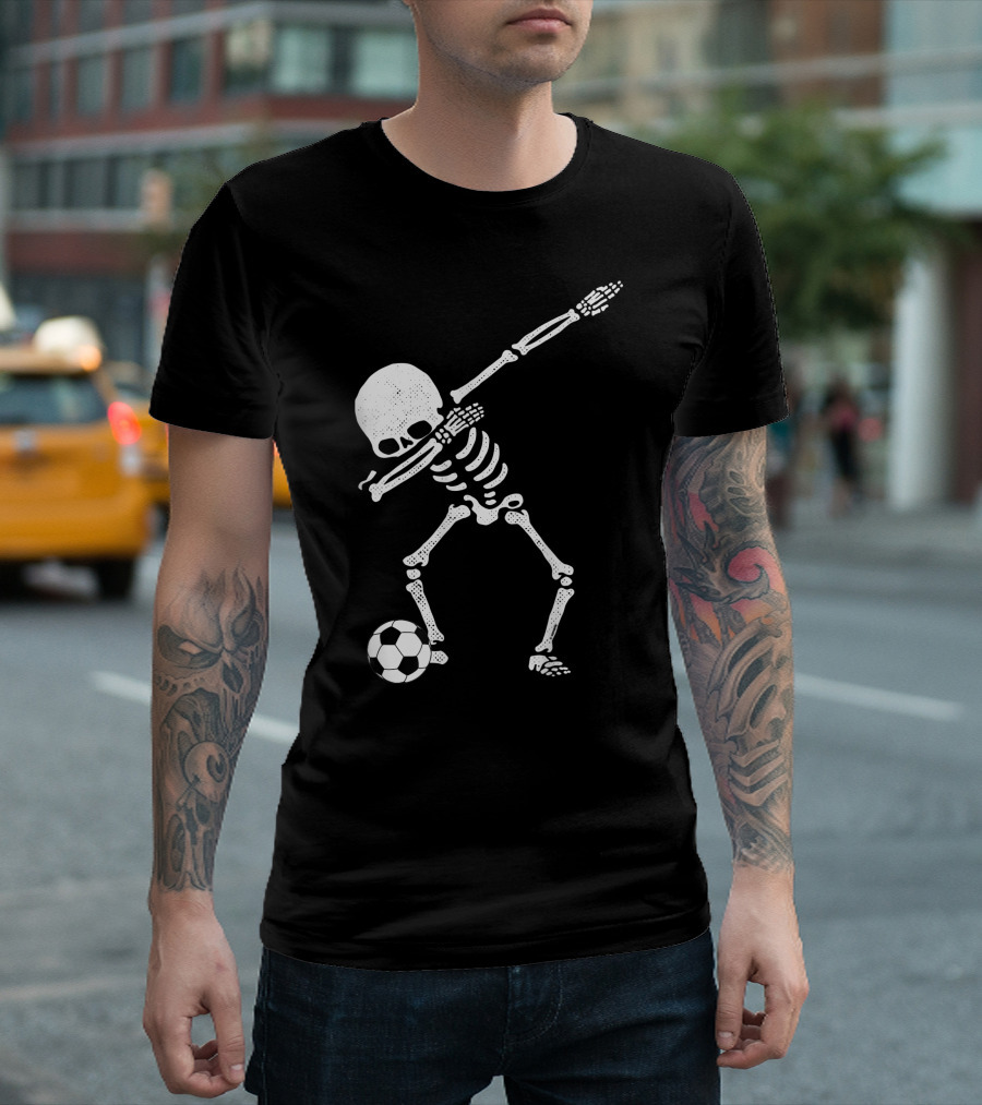 Halloween Soccer Skeleton With Dab Pose And Soccer Ball T-Shirt