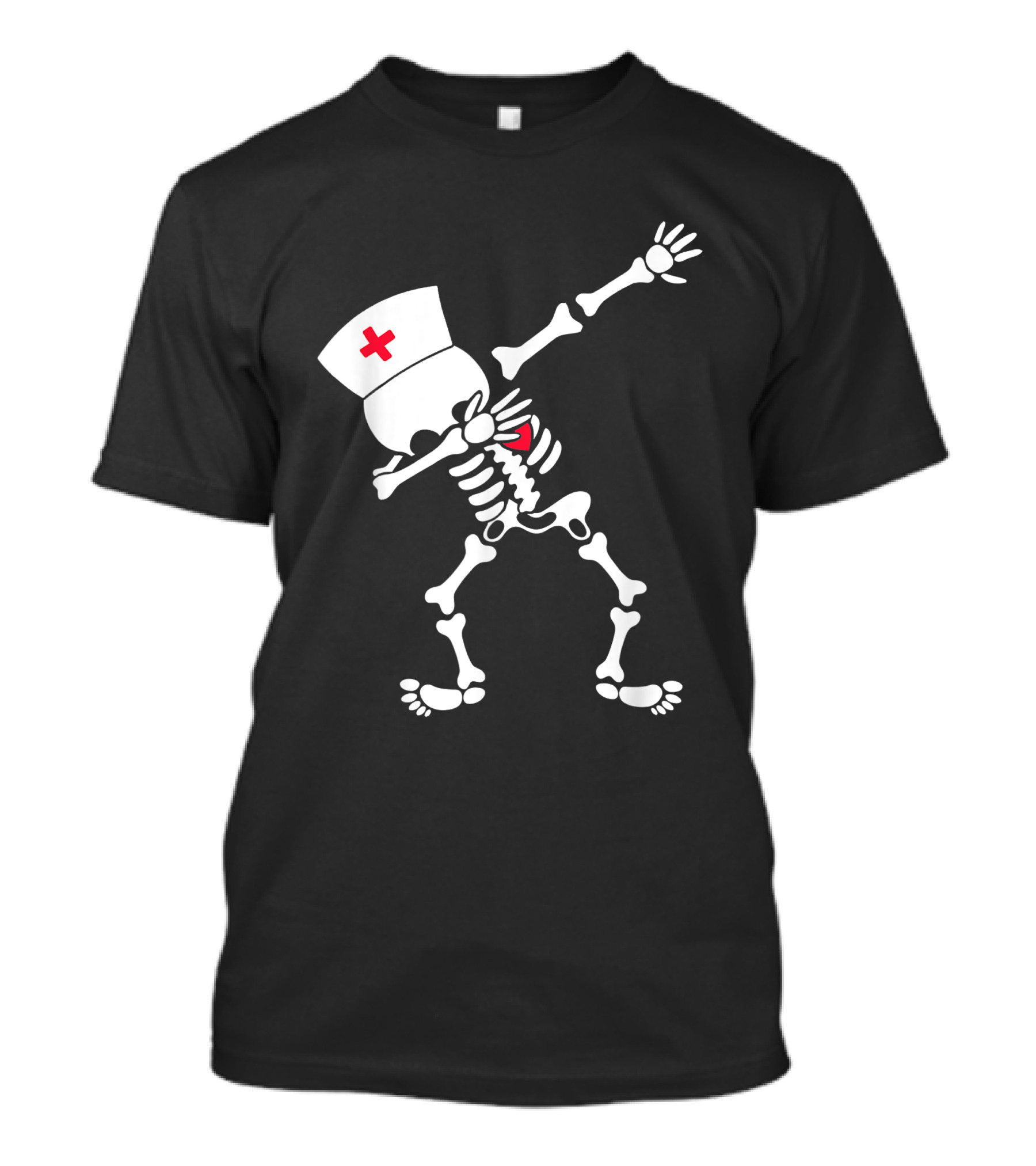 Dabbing Skeleton Nurse Halloween Costume With Nurse Hat And Red Cross T-Shirt