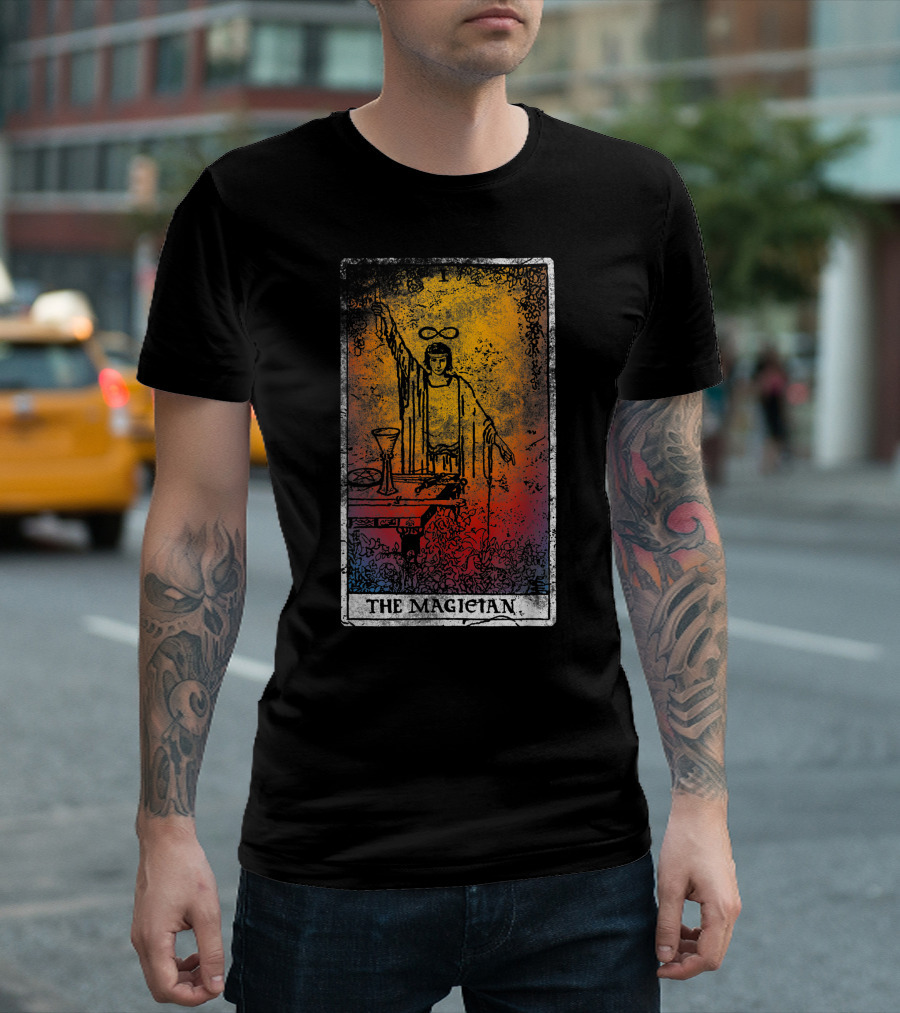 The Magician Tarot Card Vintage Design with Mystical Symbols and Colors T-Shirt