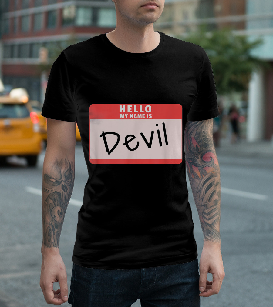 Hello My Name Is Devil Funny Halloween Costume Label T-Shirt