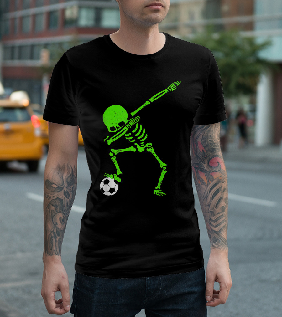 Skeleton Dabbing with Soccer Ball for Halloween T-Shirt