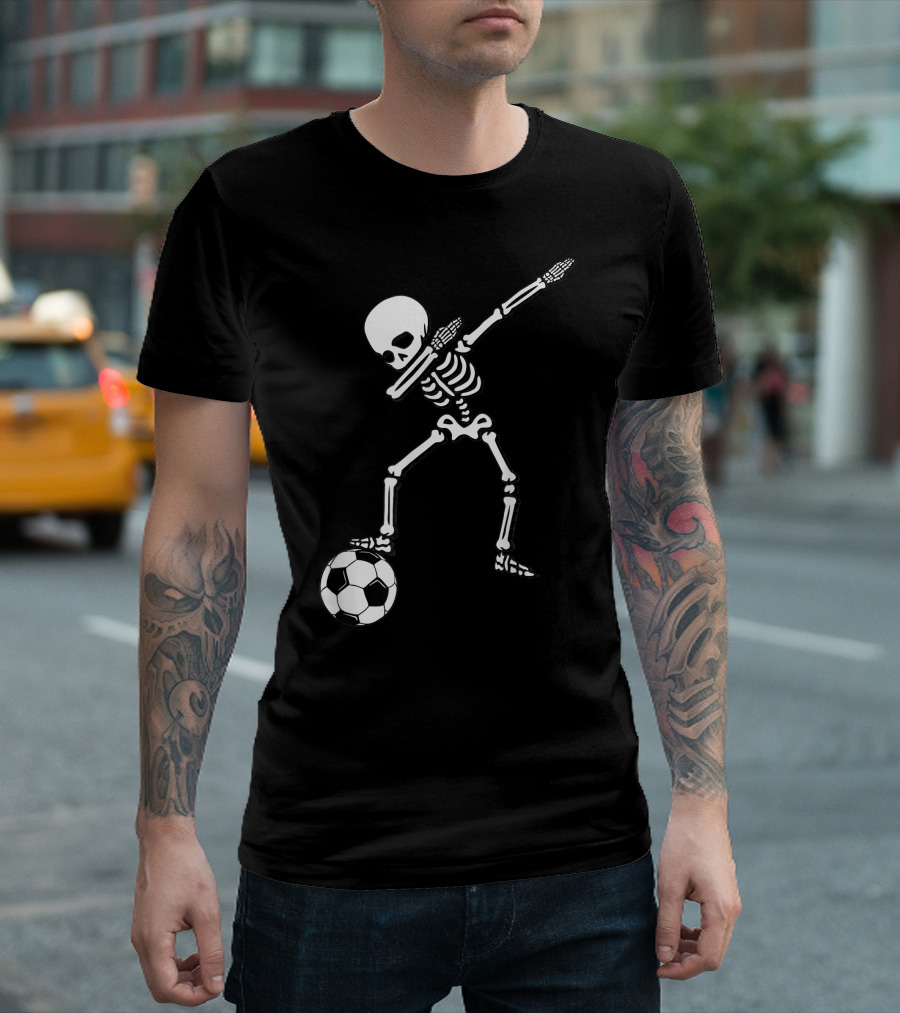 Dabbing Skeleton Kicking Soccer Ball T-Shirt