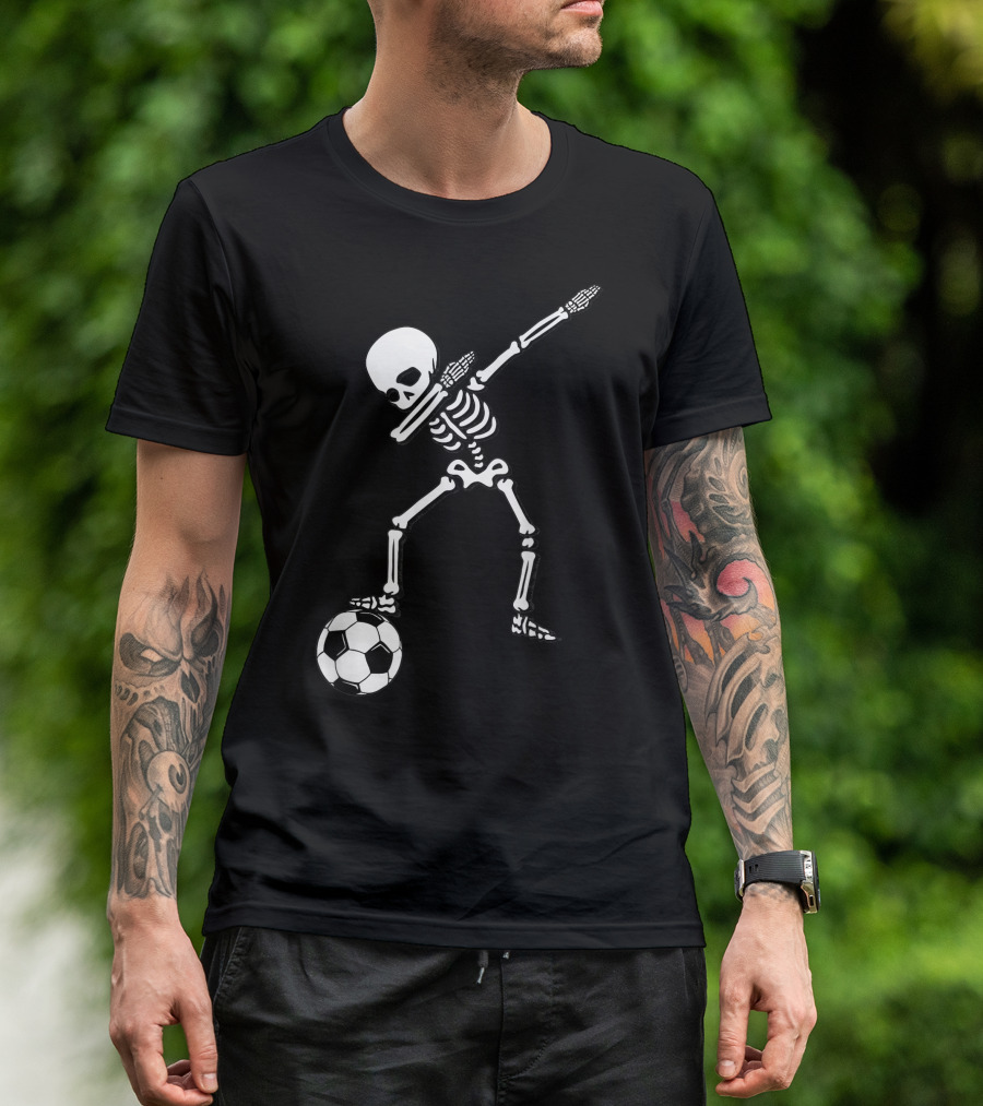 Dabbing Skeleton Kicking Soccer Ball T-Shirt
