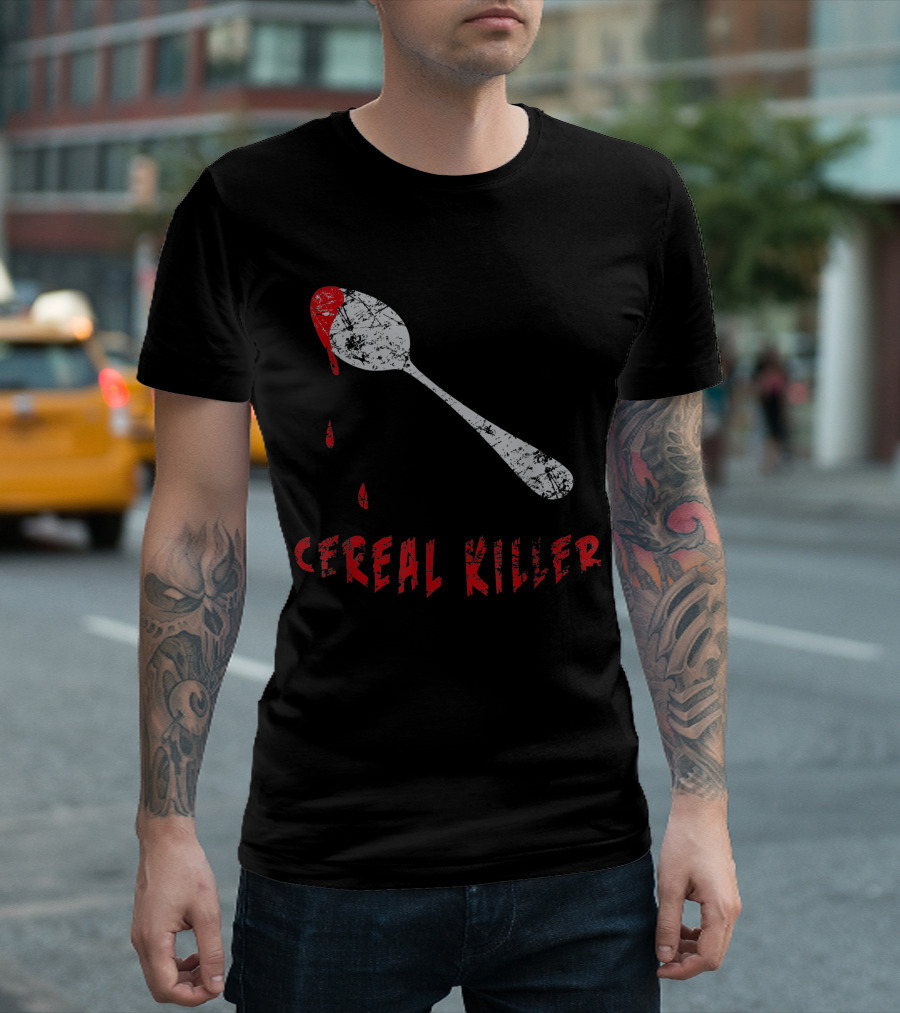 Cereal Killer Spoon With Blood Drops Funny Halloween Costume Lazy T-Shirt