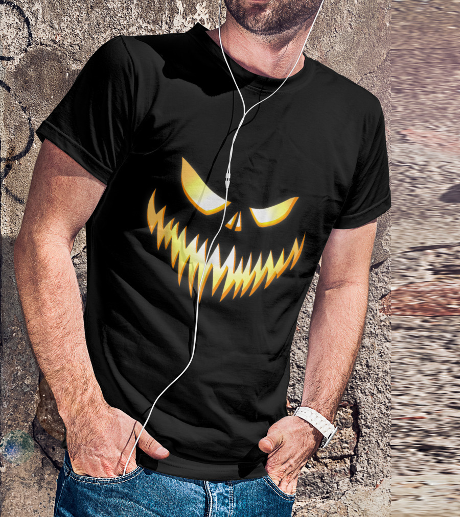 Scary Pumpkin Evil Grin Glowing Jack O'Lantern Face T-Shirt