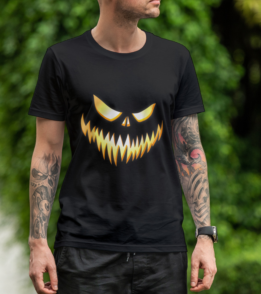 Scary Pumpkin Evil Grin Glowing Jack O'Lantern Face T-Shirt