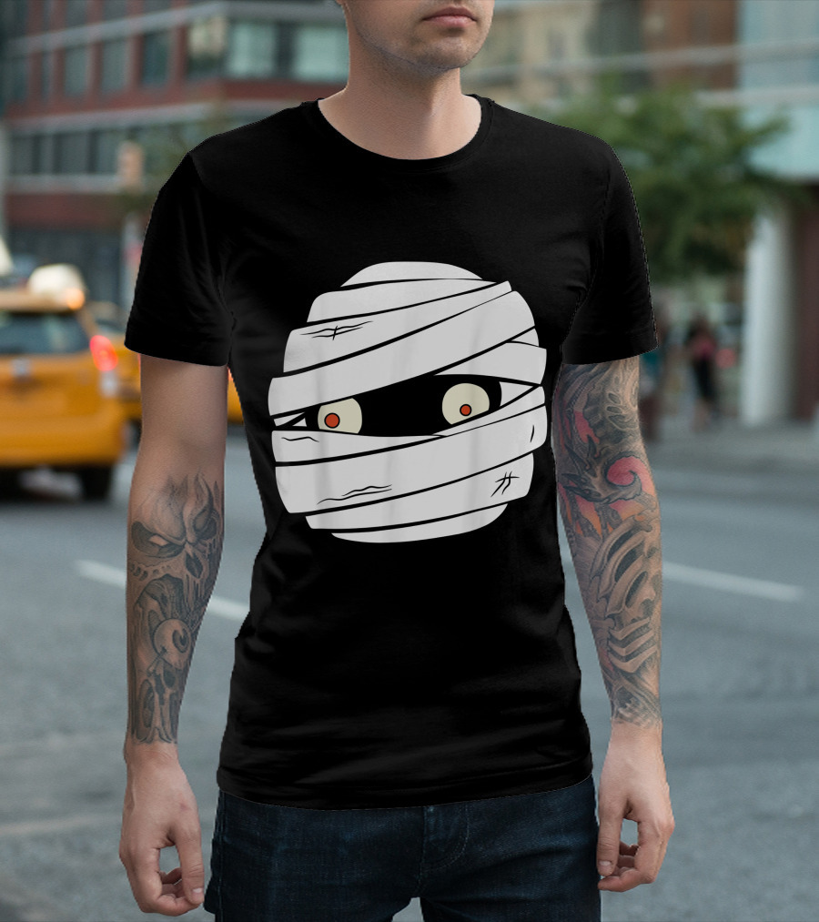 Mummy Halloween Emoji Eyes Wrapped in White Bandages T-Shirt