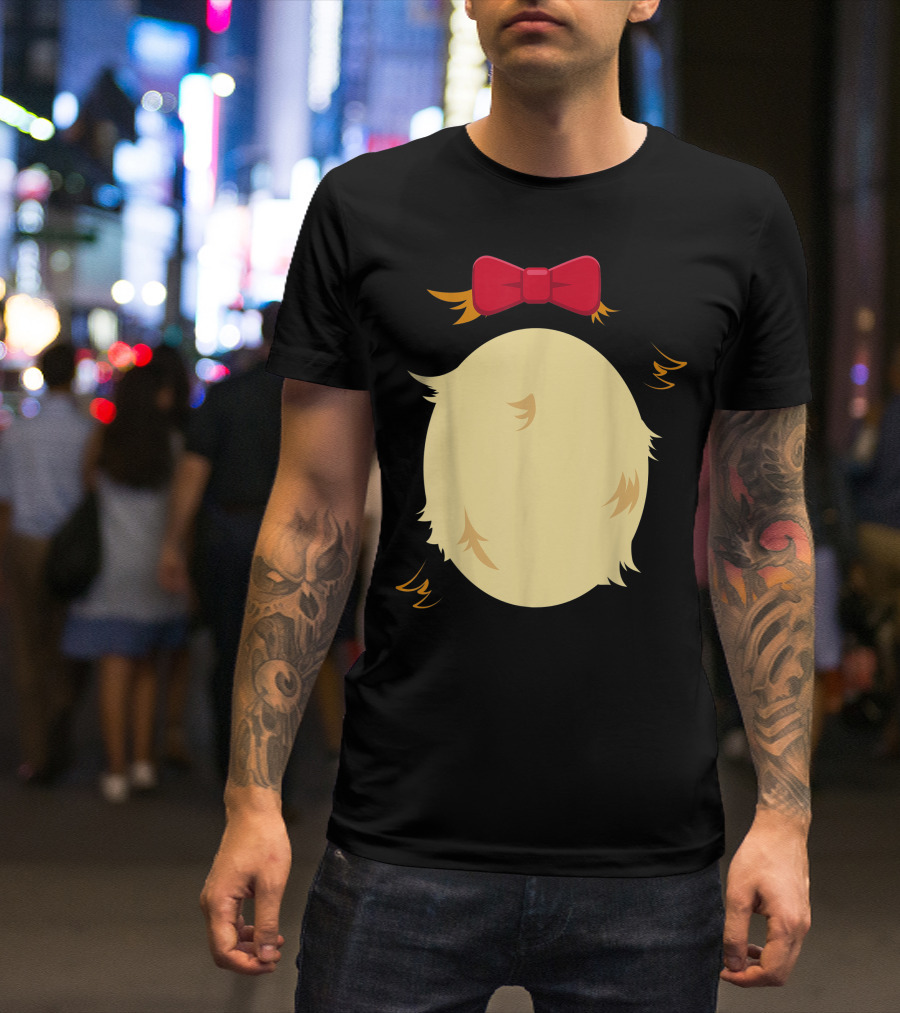 Bear Costume Halloween One Sided Red Bow Blonde Hair Cartoon T-Shirt