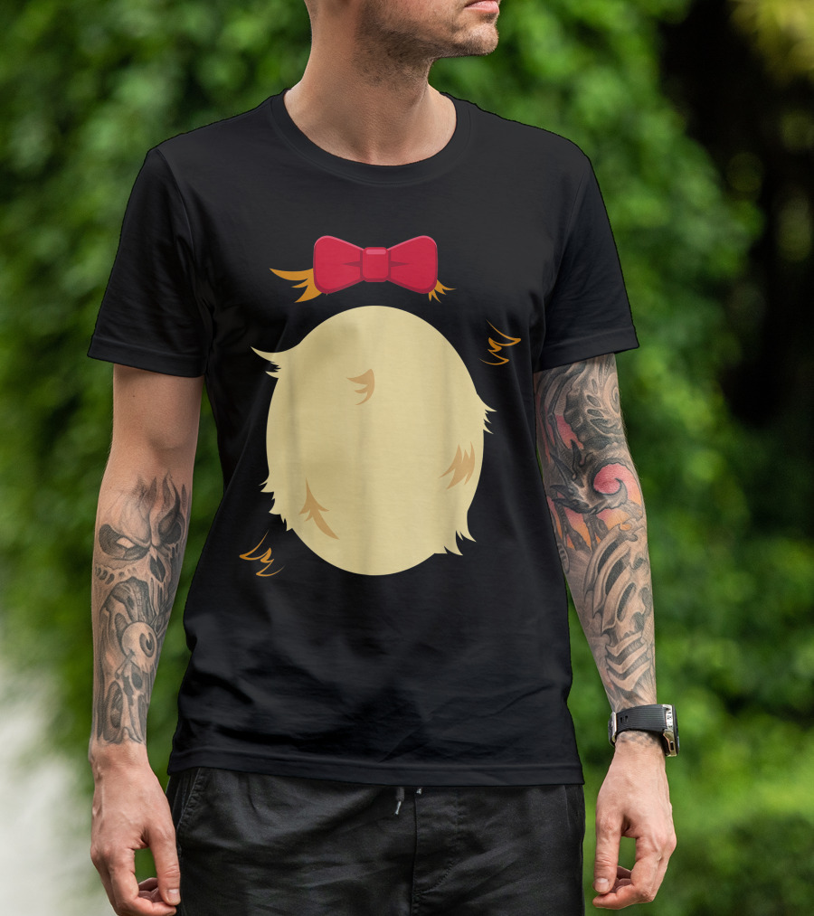 Bear Costume Halloween One Sided Red Bow Blonde Hair Cartoon T-Shirt