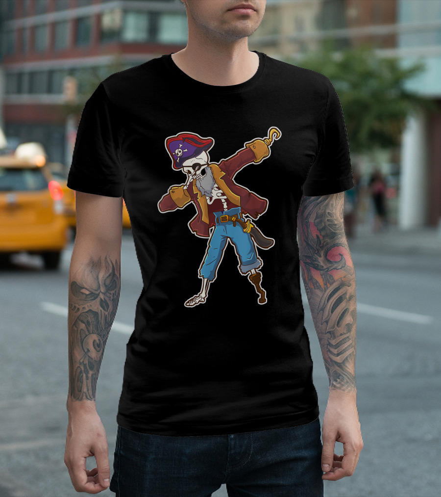 Dabbing Pirate Skeleton with Hook Hand and Eye Patch T-Shirt