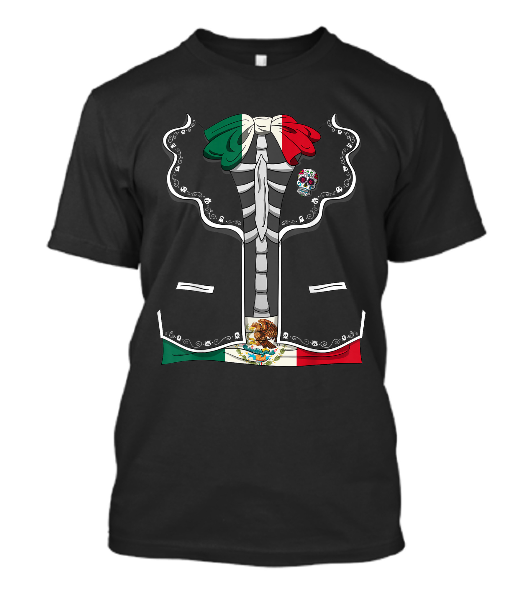 Day Of The Dead Dia De Los Muertos Mexican Flag Skeleton Halloween Costume T-Shirt