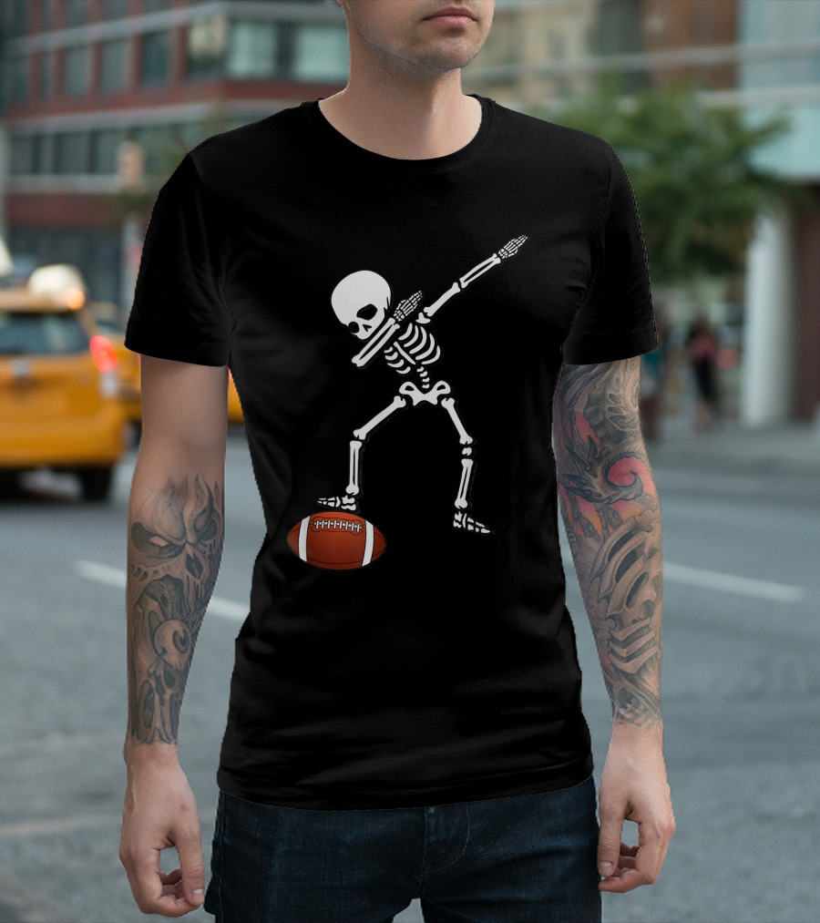 Skeleton Dabbing With Football Sports T-Shirt