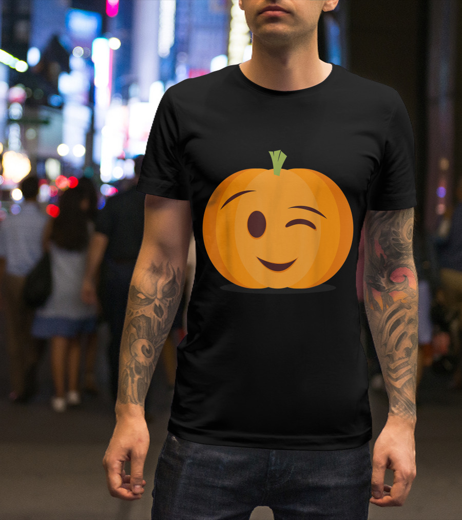 Halloween Pumpkin With Winking Emoji Face T-Shirt