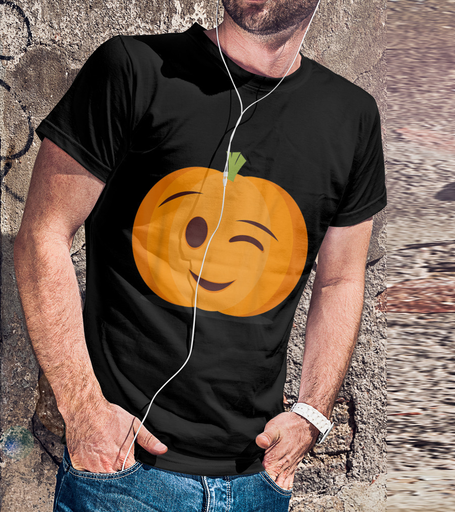 Halloween Pumpkin With Winking Emoji Face T-Shirt