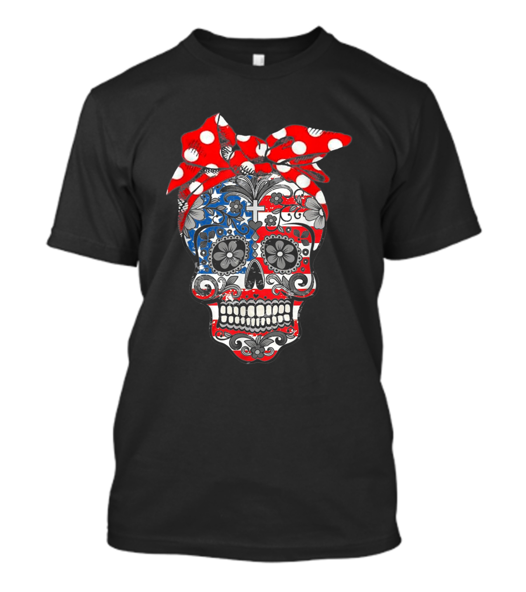 Flower Sugar Skull USA Bandana Cross Polka Dots T-Shirt
