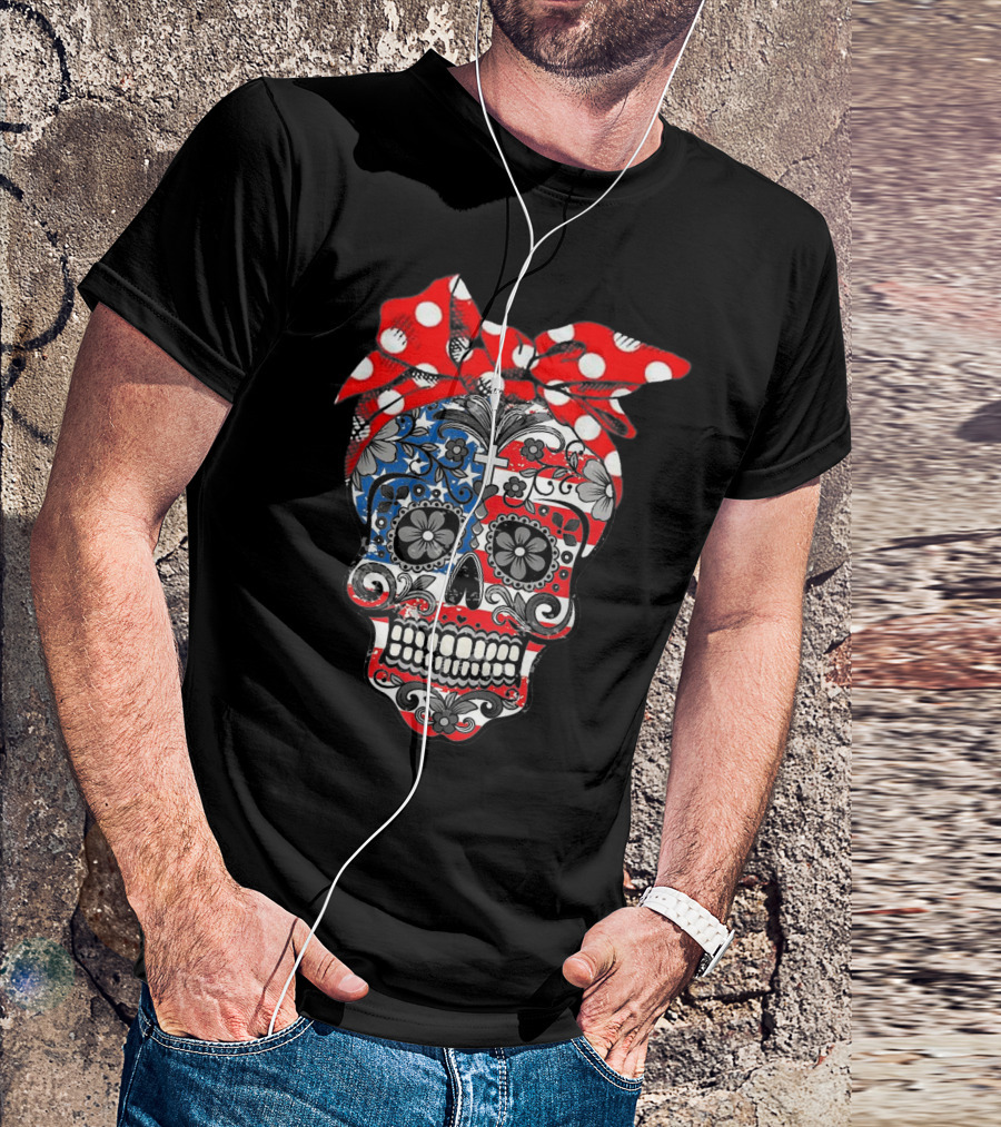 Flower Sugar Skull USA Bandana Cross Polka Dots T-Shirt
