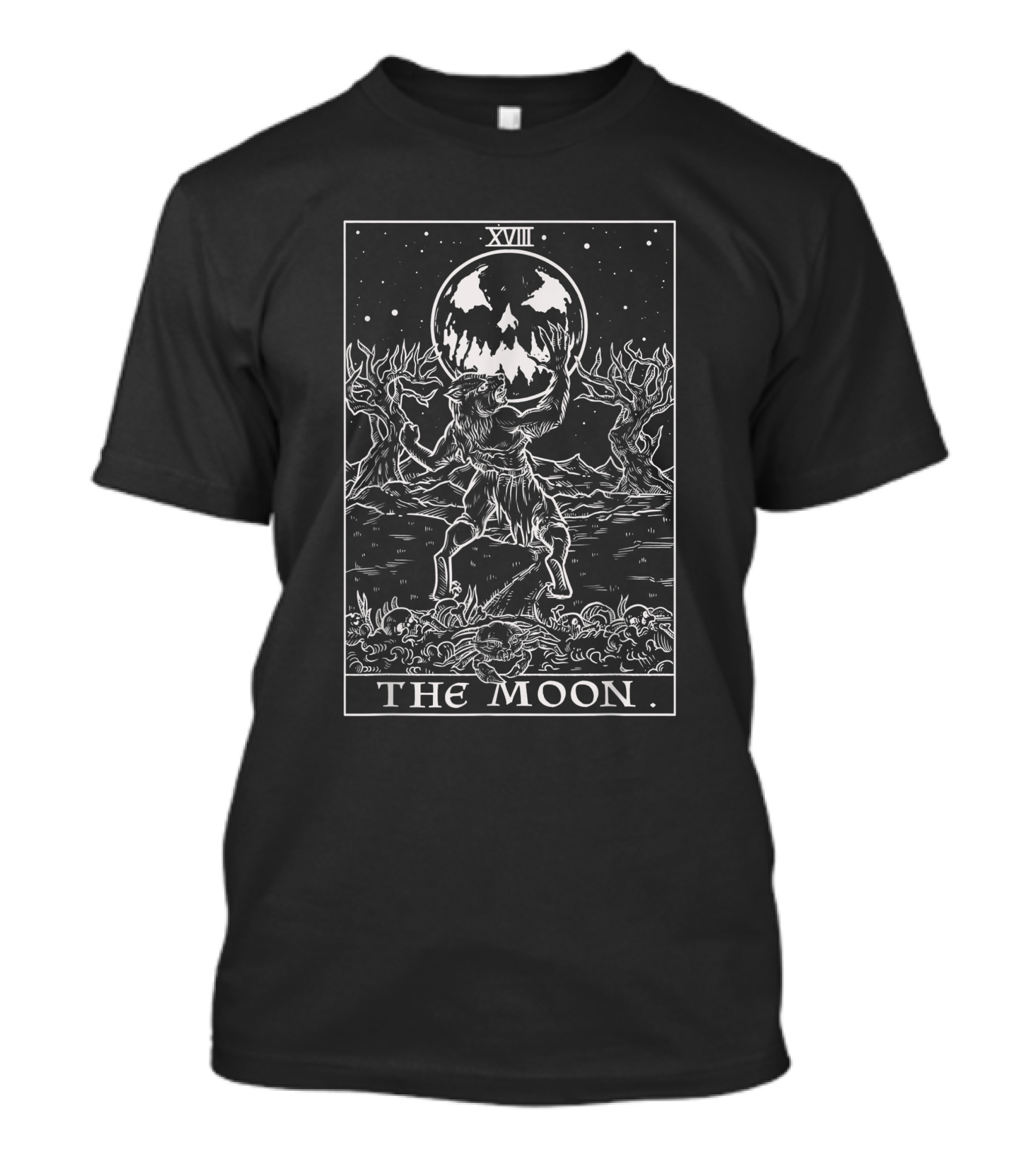 The Moon XVIII Tarot Card Werewolf Halloween Pagan Witch Clothing T-Shirt