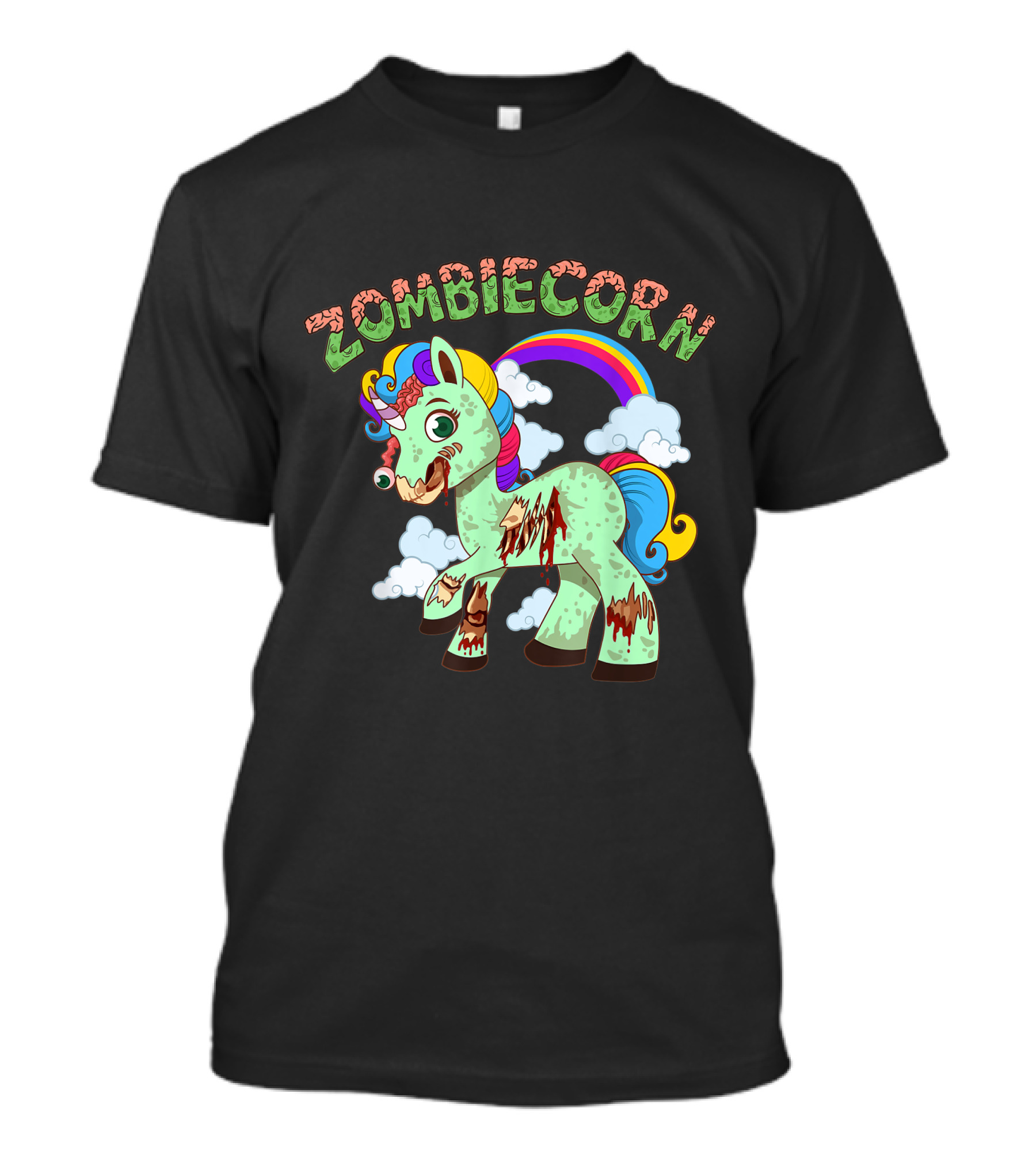 ZOMBIECORN Halloween Scary Horse Monster With Rainbow And Clouds T-Shirt