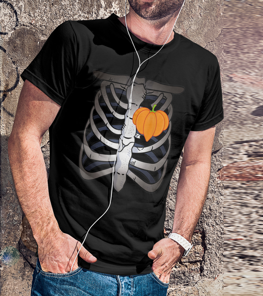 Cute Pumpkin Rib Cage X Ray Skeleton T-Shirt