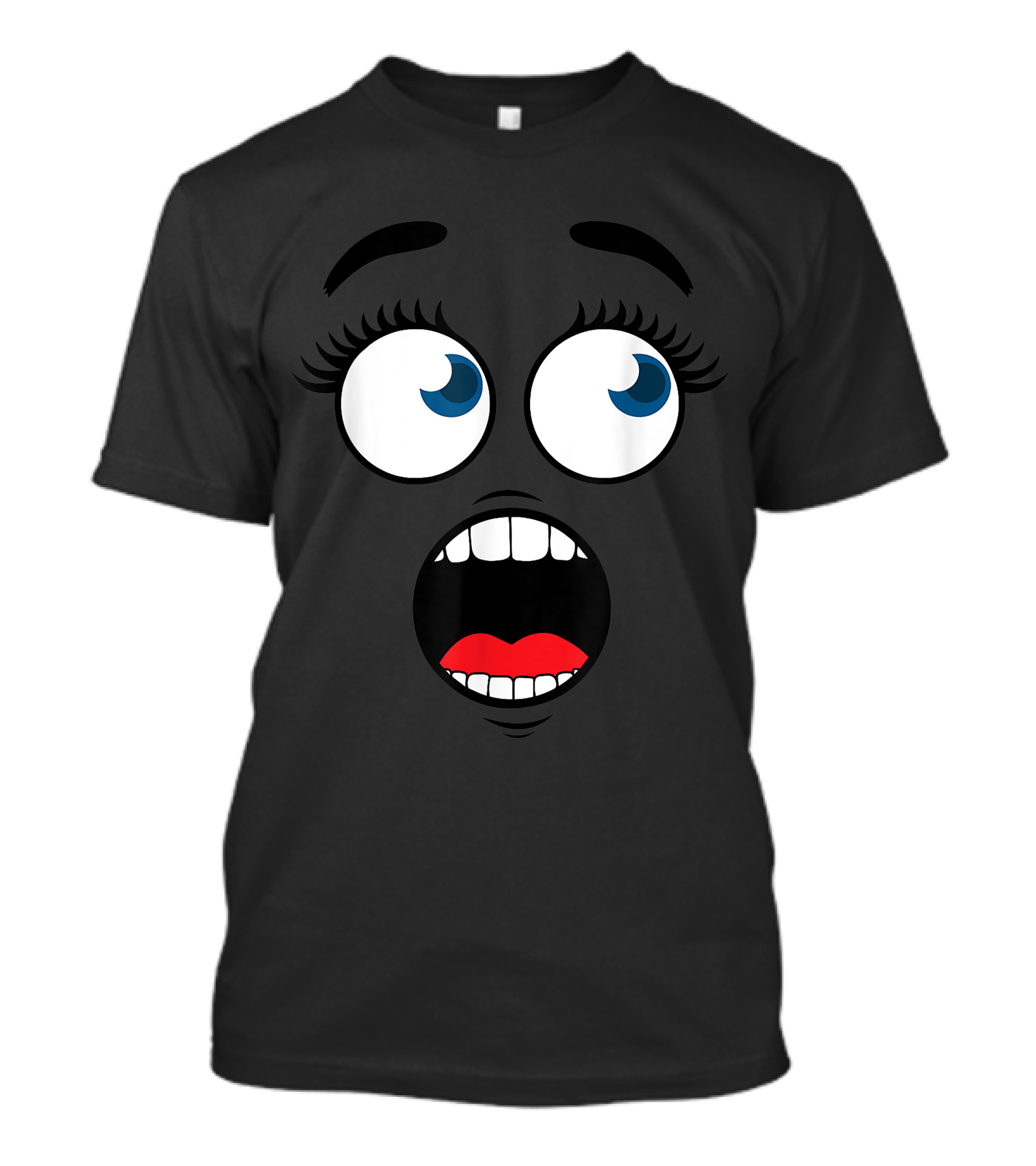 Screaming Scared Emoji Eyes Mouth Funny Matching Halloween T-Shirt