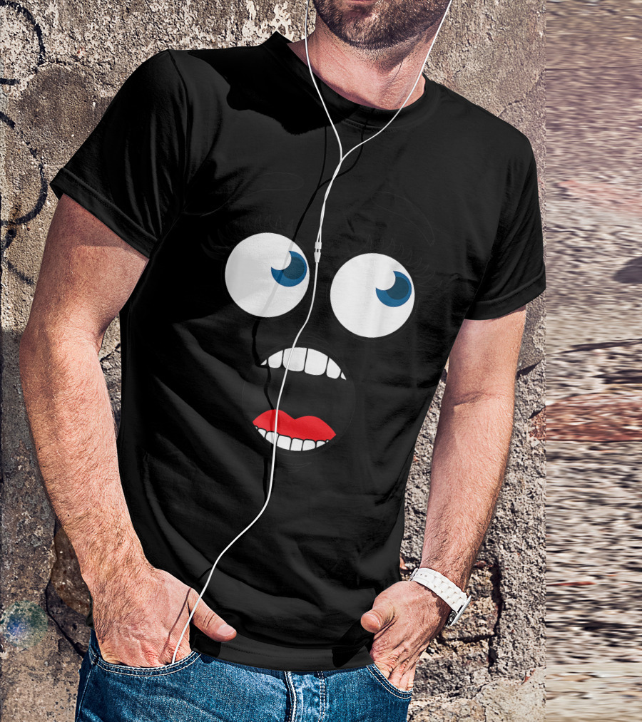 Screaming Scared Emoji Eyes Mouth Funny Matching Halloween T-Shirt