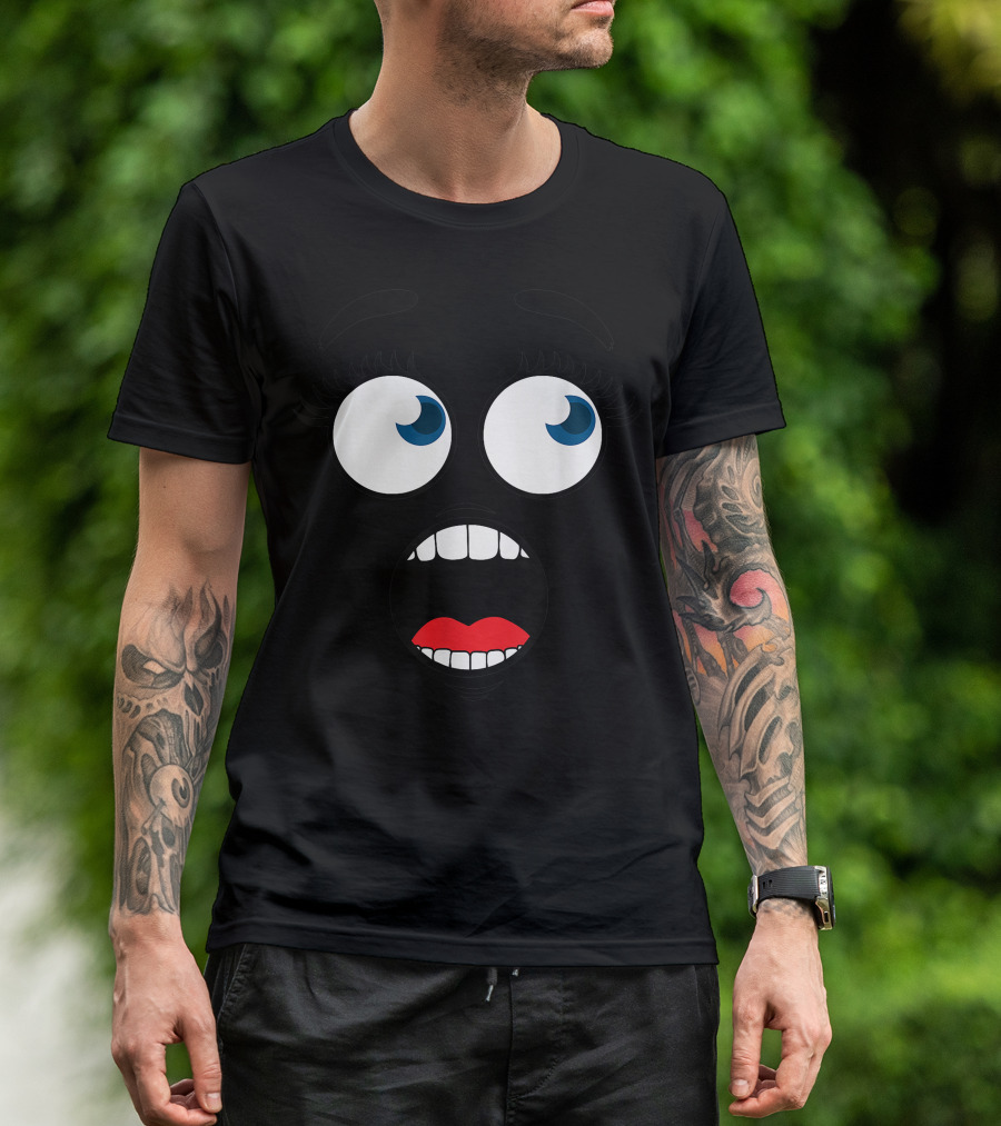 Screaming Scared Emoji Eyes Mouth Funny Matching Halloween T-Shirt