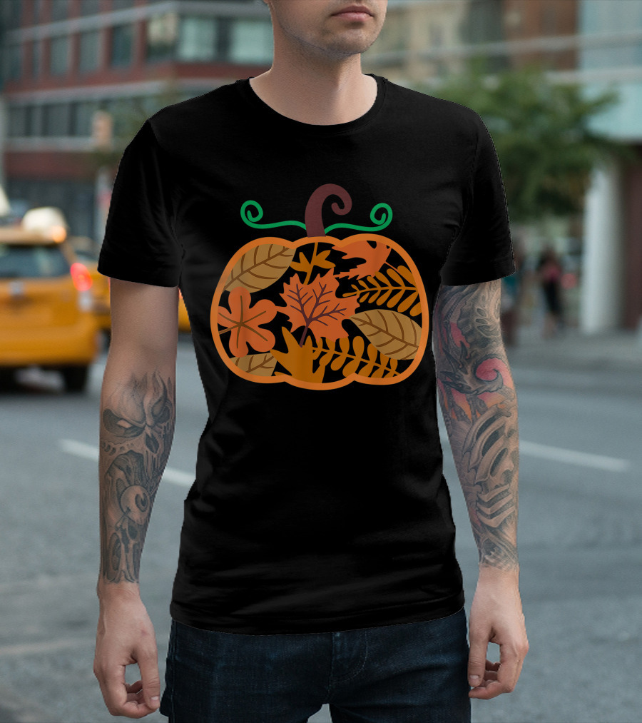 Fall Floral Pumpkin Autumn Leaves Halloween Cute Harvest T-Shirt